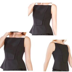 BCBGMaxAzria Black Marley Peplum Top blouse sleeveless Sz L